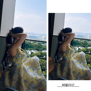 刘亦菲明星同款 气质时尚 碎花连衣裙女夏2024新款 度假蓬蓬裙女 法式