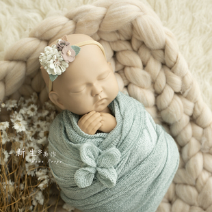 饰布新生儿摄影婴儿宝宝包裹布 毛边网纹棉麻文艺风围巾拍照背景装