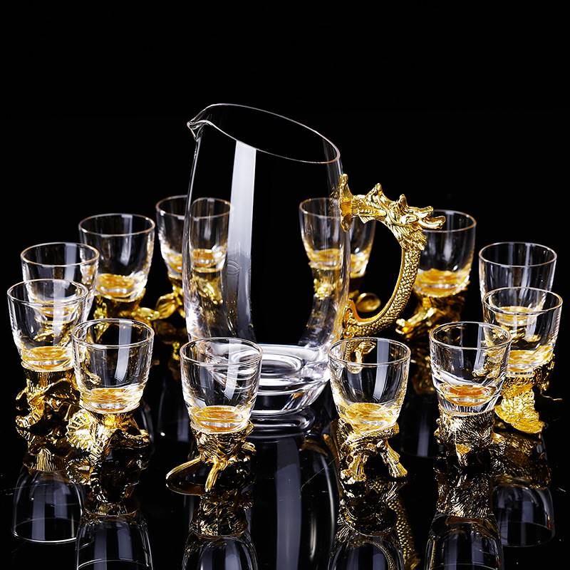 玻璃酒具12只小酒杯一口杯 家用中式 十二生肖白酒杯分酒器套装