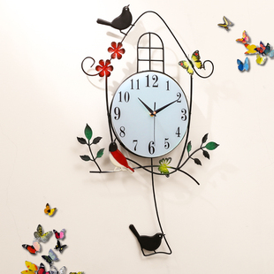 创意钟表挂钟客厅欧式 装 简约家用小鹿挂表田园时钟 饰静音现代个性
