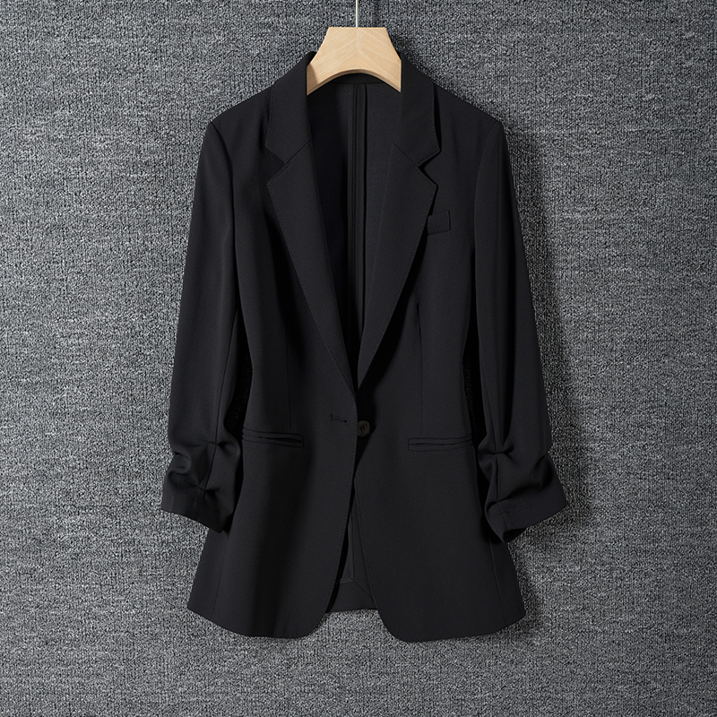 西服 春夏季 薄款 高级感气质显瘦七分袖 外套女2024新款 黑色醋酸西装