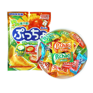 日本进口零食UHA悠哈味觉糖普超碳酸什锦水果软糖夹心糖果90g