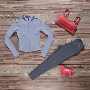 维多利亚秋冬季 女瑜伽服网红户外运动跑步健身服长袖 显瘦三件套装