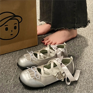 休闲孕妇豆豆鞋 银色女鞋 法式 春季 单鞋 女2024新款 低跟小皮鞋 平底鞋