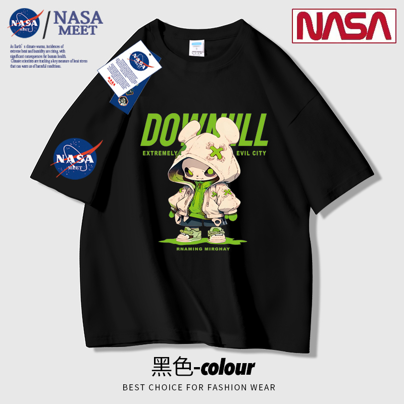 NASA欧洲站夏季 新款 男 T恤男欧货潮牌t恤网红墨镜小熊印花上衣短袖
