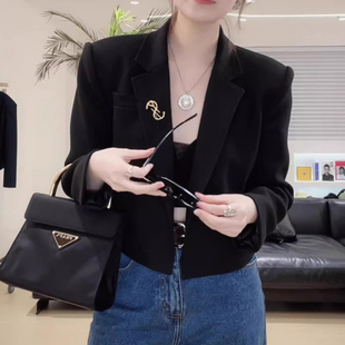韩版 西装 西服上衣 外套女小个子黑色赫本风复古春秋气质高级感短款
