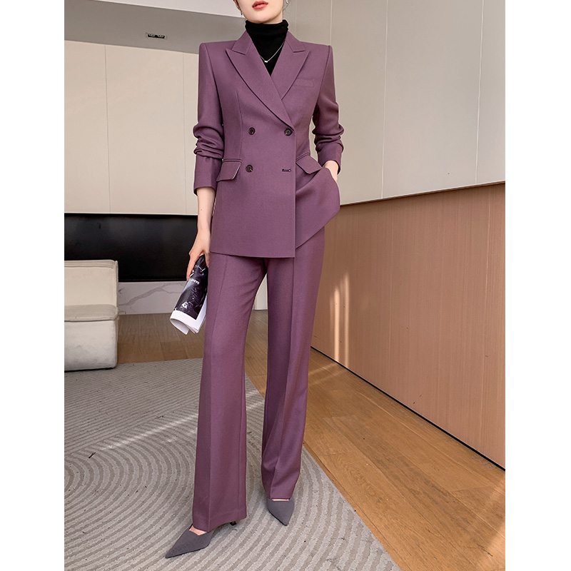 西服外套 女高级感职业正装 时尚 气质英伦风阔腿裤 套装 紫色休闲西装