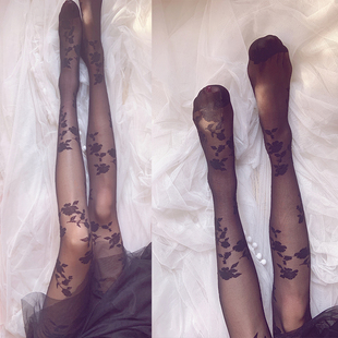 lolita新品 黑丝袜打底裤 性感日系韩版 蔷薇花玫瑰花刺绣蕾丝个性