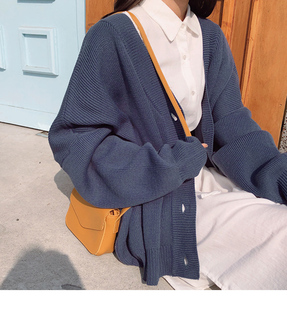 韩版 慵懒风女学生宽松纯色针织开衫 毛衣外套外穿针织衫 新款 秋冬季