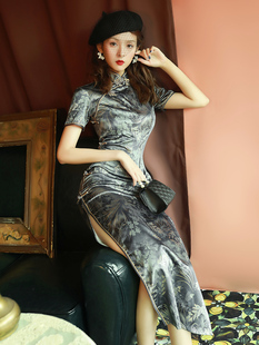 老上海旗袍长款 女时尚 印花气质性感走秀民国复古中国风日常生活装