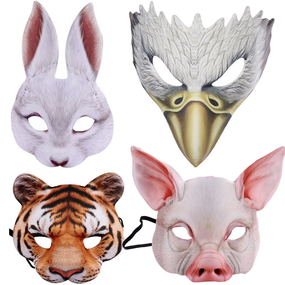 万圣节脸罩兔子老虎猪雄鹰动物面具头套搞怪半脸面罩亲子表演道具