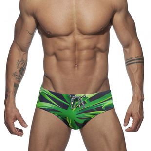 黑绿 热带树叶风格 印花泳池装 备沙滩海洋世界用裤 三角泳裤 UXH男式