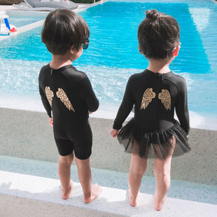 ANGLE 长袖 翅膀男童女童连体泳装 防晒训练服游泳衣可爱宝宝 天使