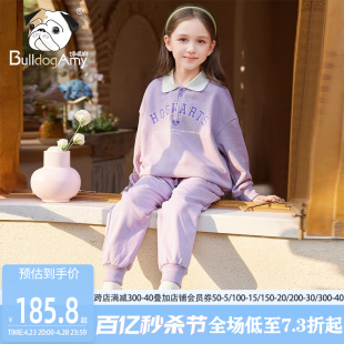 女童运动服套装 2024春季 儿童休闲紫色卫衣洋气时髦两件套春秋 新款