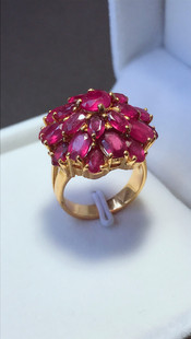 泰国珐琅彩豪华红宝石戒指奢华大雏菊花朵红宝戒指