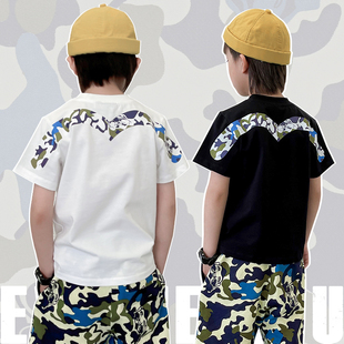 日系童装 海鸥迷彩潮牌男童短袖 2024年帅气时髦纯棉儿童半 t恤夏季