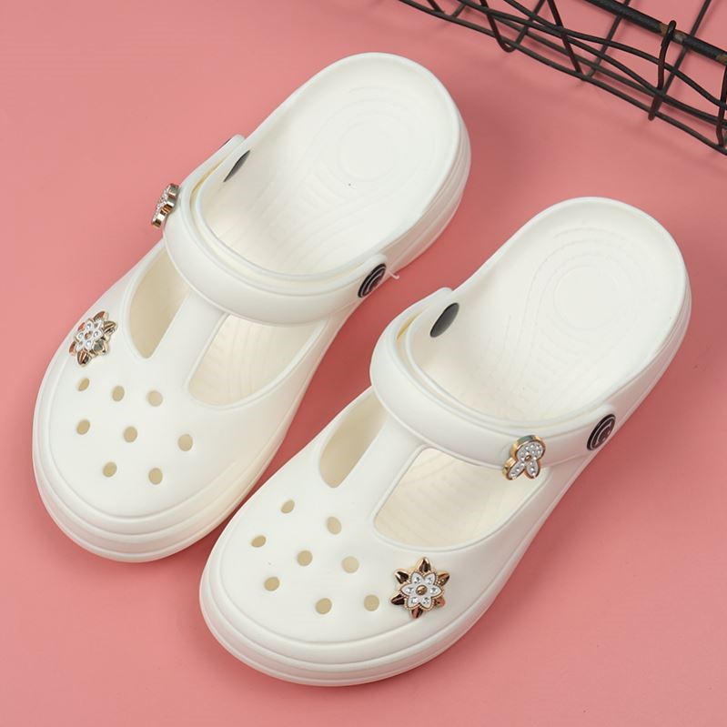 洞洞鞋 白色护士鞋 可爱网红厚底坡跟防滑沙滩海边包头凉拖鞋 女夏季