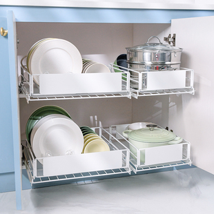 碗碟置物架 厨房碗盘收纳架橱柜内抽屉收纳分隔餐具放碗架子抽拉式