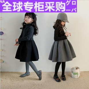 日本新款 冬款 韩版 中大童加绒加厚拼接裙裙女童连衣裙 香港2022新款