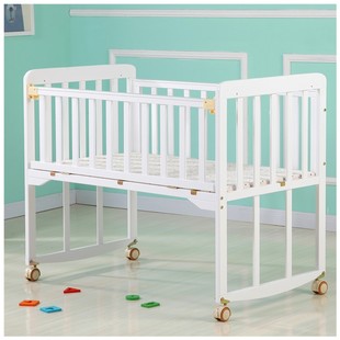 白漆婴儿床实木环保多功能宝宝bb床摇篮床新生儿拼接大床随意移动