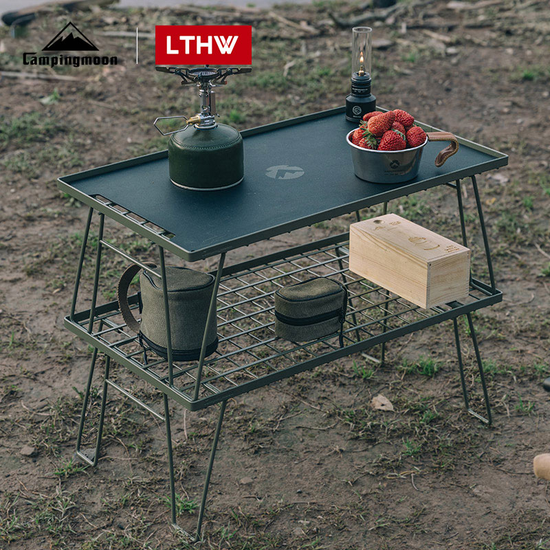 233网桌露营野餐拼接重叠用桌卡其色铁艺置物架多种组合装 柯曼T