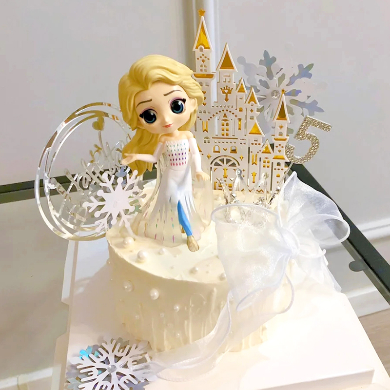 扮亚克力城堡雪花插件 饰摆件爱莎女孩装 生日蛋糕白裙艾莎公主装