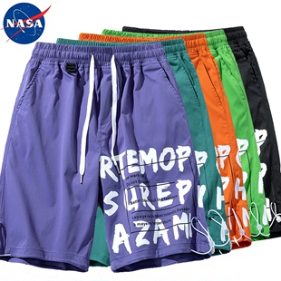 子学生透气休闲裤 五分裤 新款 夏季 潮牌男女裤 短裤 个性 NASA联名男士