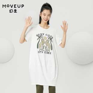 MOVEUP幻走2022夏季 趣味印花纯棉设计师长款 .FUN系列 T恤女 新款