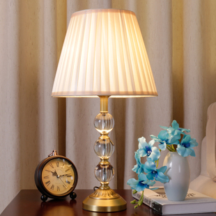 正品 欧式 创意客厅书房卧室床头温馨婚房全铜调光 纯铜水晶台灯美式