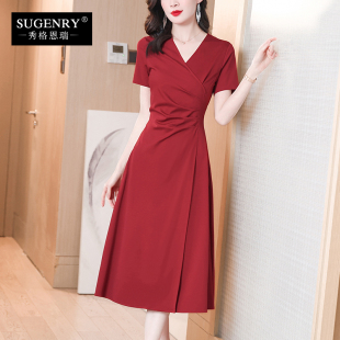 裙子女夏酒红色设计感小众连衣裙2024年新款 夏季 显瘦气质长裙 长款