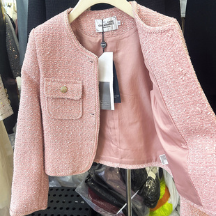 亮丝粉色小香风外套女高级设计感上衣 新款 气质名暖百搭2024春季
