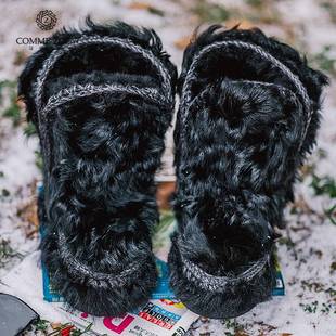 爱斯基摩24CM羊皮毛一体保暖中筒靴雪地靴女 原创可爱毛毛冬季