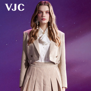 新款 VJC 小个子修身 威杰思2024春夏截断式 外套女装 短款 格纹西装