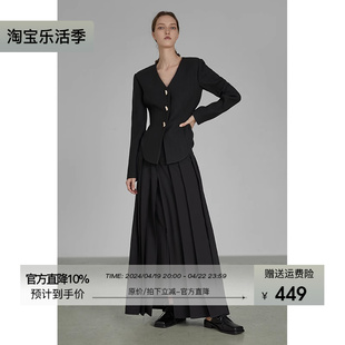 UNSPOKEN黑色西装 外套女春季 西服 气质设计感小众高级感垫肩新中式
