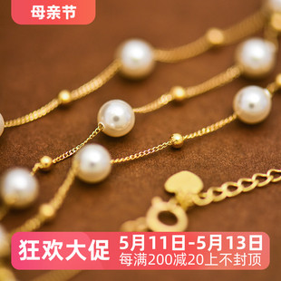 精致百搭小金珠珍珠满天星细链彩金锁骨链 10k黄金项链女 韩国时尚