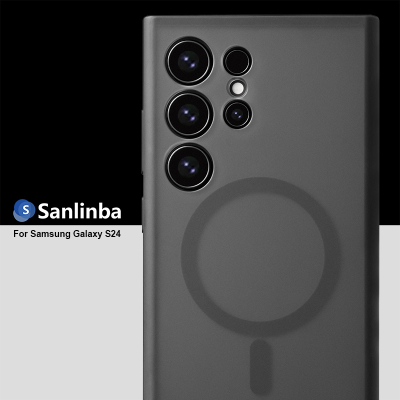 Sanlinba新款 磁吸手机壳适用于三星S24 全包镜头保护套S24十防摔黑色磨砂手机套 Ultra保护壳高级感简约S24