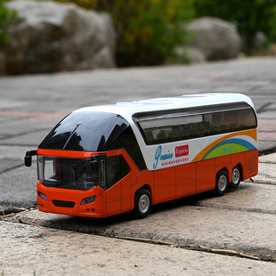 合金双层巴士模型回力声光玩具大巴公交车仿真长途客车盒装 新款