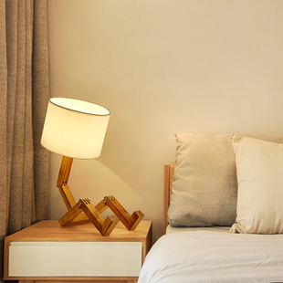 北欧时尚 实木木质简约卧室床头灯创意礼品桌面个性 饰摆件小台灯 装