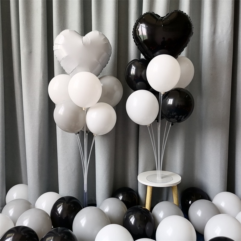 饰爱心多高度球束桌面地面摆放一束七个球生日布置 黑白灰色气球装