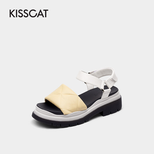 撞色一字带运动凉鞋 KISS 厚底沙滩鞋 CAT 女KA21341 接吻猫夏季
