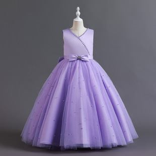 主持人钢琴艺考演出公主裙胖女大童紫色网纱裙礼服花童婚纱连衣裙