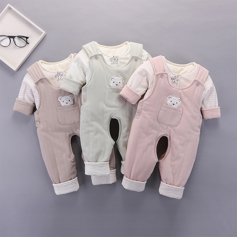 9个月 薄款 两件套新生儿衣服纯棉宝宝棉衣套装 婴儿薄棉背带裤