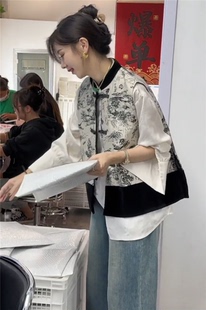 中国风马甲女短款 中式 2024新款 刺绣宽松高级感背心坎肩外穿 春季