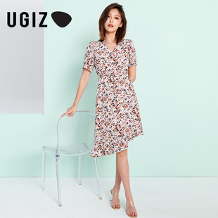 碎花裙子显瘦不规则连衣裙女UBOD518 韩版 女装 中款 新品 UGIZ夏季