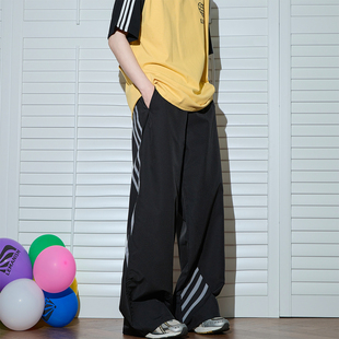 子男夏季 潮牌垂感直筒运动裤 长裤 高街宽松条纹休闲裤 lemanism美式