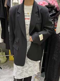 西服 外套女2024春季 韩版 设计感休闲长袖 口贴标宽松西装 SUSU纯色袖