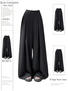 女2024夏季 新款 垂感高腰显瘦大阔腿西裤 休闲裤 高级感气质黑色西装