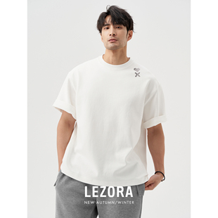 LEZORA 310g重磅新疆长绒棉廓形短袖 T恤男女 手绘爱心
