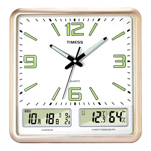 时钟挂墙现代简约石英万年历 TIMESS夜光方形钟表挂钟客厅家用时尚