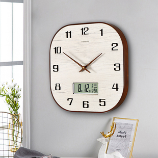 现代简约万年历石英静音 TIMESS实木时钟表挂钟免打孔客厅家用时尚